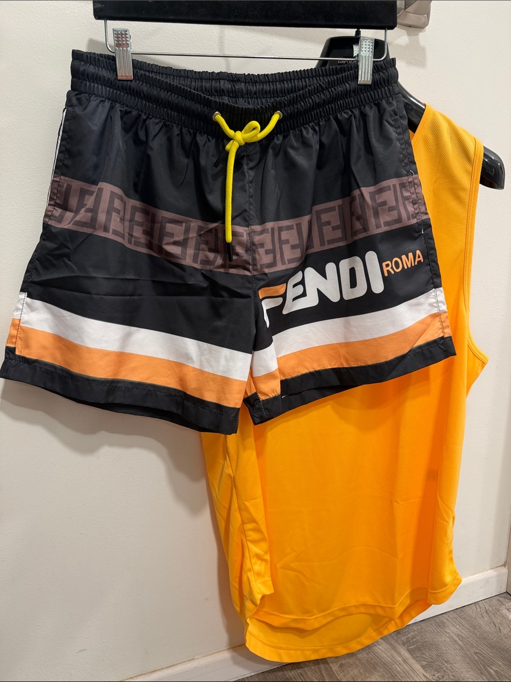 Fendi Black, Orange & Yellow Men's Swim Trunks